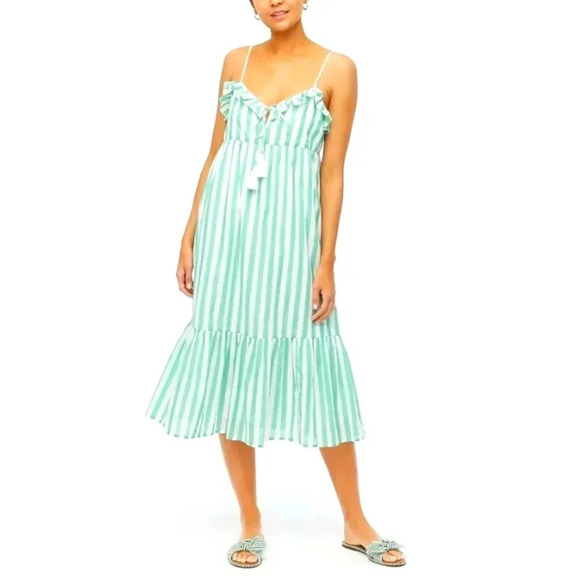 J. Crew Green and white stripe tiered Ruffle Maxi Dress - Picture 1 of 11